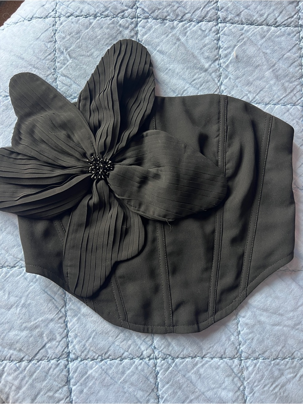 Black Strapless Floral Applique corset Top